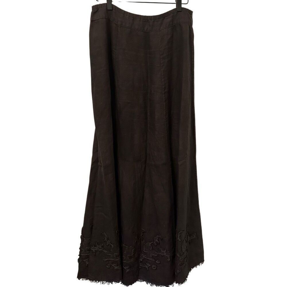 Soft Surroundings 100% Linen Maxi A-Line Skirt Grey brown medium tall boho prair - Picture 2 of 10